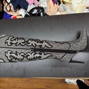 INC International Concepts Black and Silver Heeled Boots